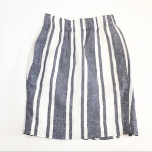 J Crew Womens Size XXS Stripe Skirt Linen Lined Blue White Pockets Elastic Waist